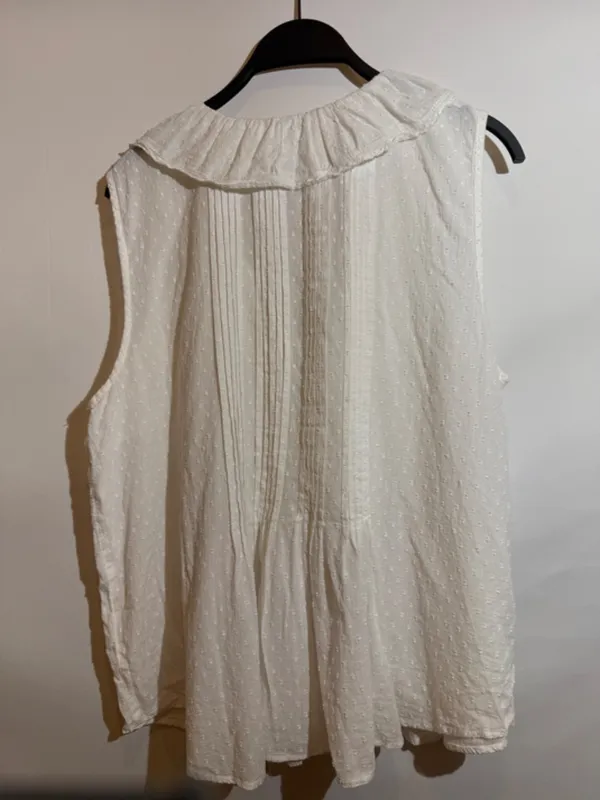 Anthropologie Sleeveless Pintuck Ruffle V-Neck Blouse Feminine Cotton Top Size L - Image 3