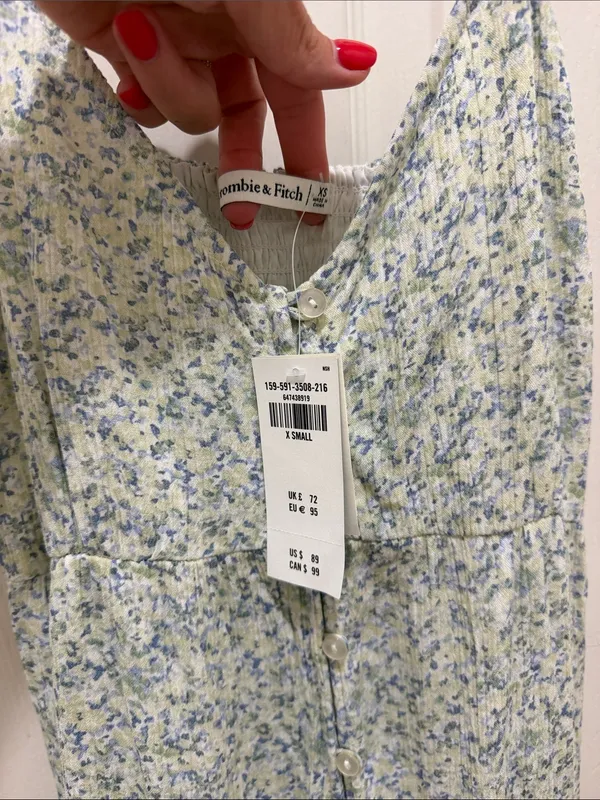 Abercrombie & Fitch Light Blue Floral Tiered Spaghetti Strap Midi Dress XS - Image 3