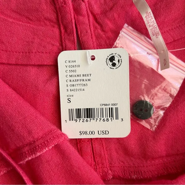 Free People Pink Linen Blend‎ Cropped Camisole Top Button Back Small NEW - Image 10