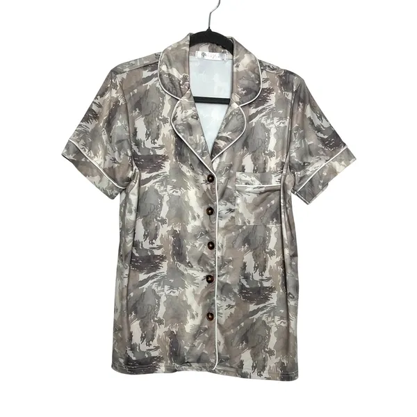 Moon Ryder Lounge Matching Set Small Button Up Top Shorts Pockets Pajama - Image 2