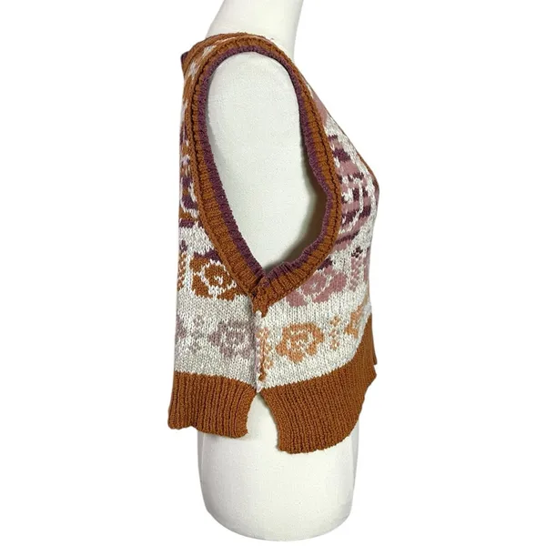 Free People Notes Of Rose Sweater Vest Neutral Combo Small NWT Bohemian Preppy - Image 6