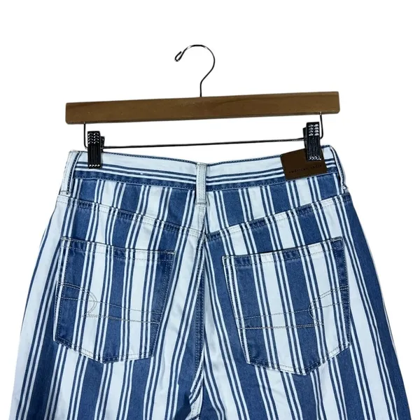 American Eagle Mom Jean Striped Denim Pants Blue White High Rise Tapered Size 2 - Image 4