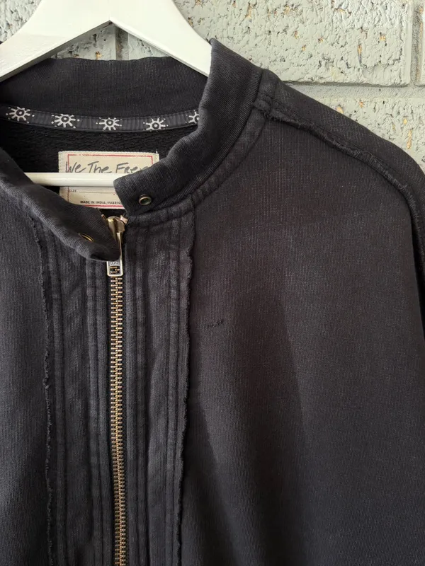 Free People Lou Moto Zip Jacket Sweatshirt Size XS Black Oversized Slouchy - Image 5