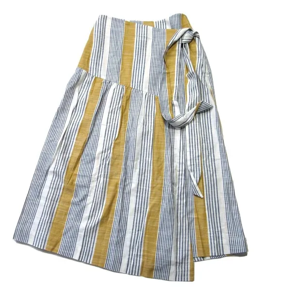 NWT Anthropologie Maeve Laura in Yellow Striped A-line Wrap Skirt 0 $110 - Image 8
