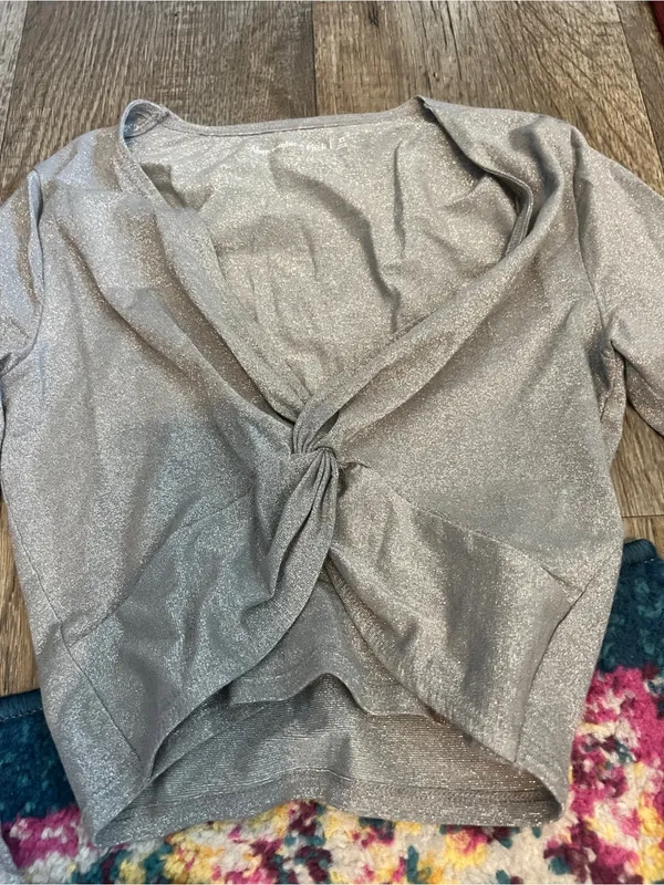 Abercrombie Shimmer Knot-Front Long Sleeve Top - Gray - Image 8