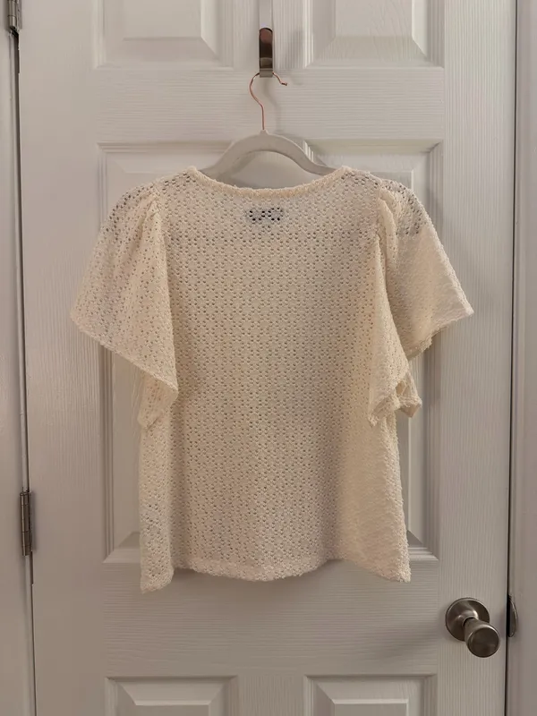 Madewell Texture & Thread Cream Eyelet Flutter Sleeve Top Small - Image 4