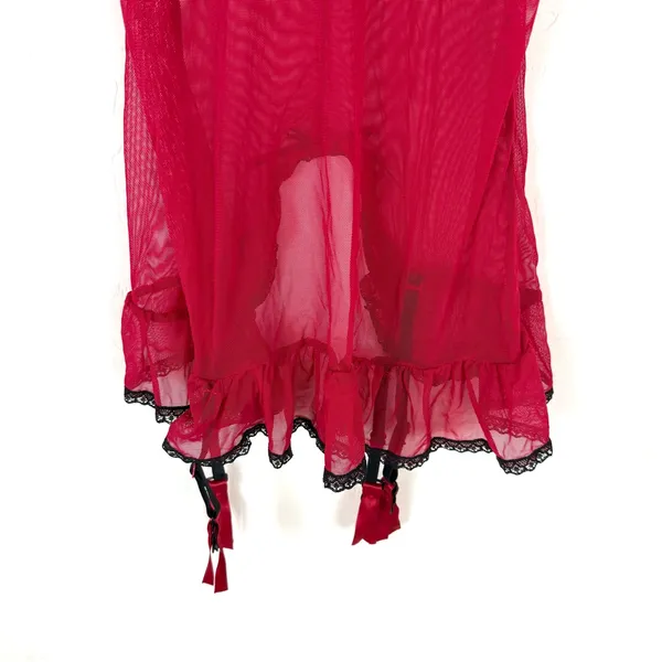 Frederick's of Hollywood Red Lace Babydoll Garter Lingerie Top - Image 3