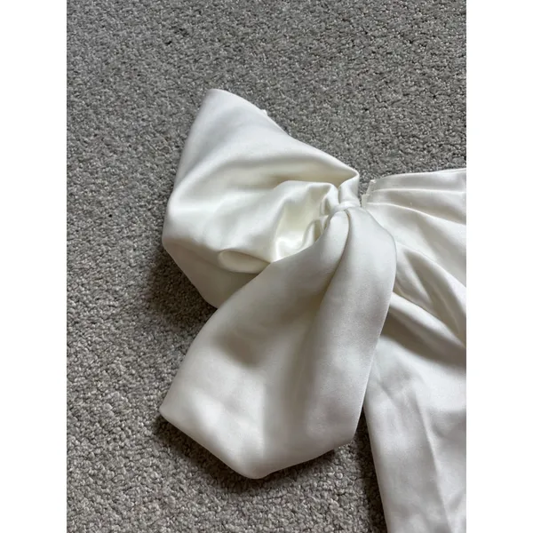 NWT IEENA Mac Duggal Mini Dress 6 White‎ One Shoulder Satin Bow Bridal #B865 - Image 10