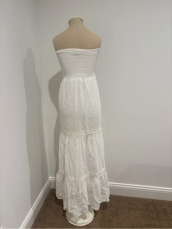 Aritzia White Strapless Smocked Maxi Dress - Image 2