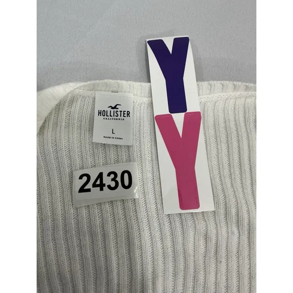 Womans Holister Large White Pullover Criss-cross Cropped Sweater V Neck - Image 3
