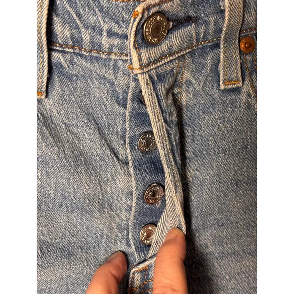 Levi's Womens 501 Original Shorts 27 Blue Distressed Cutoff Denim Boho Festival - Image 4