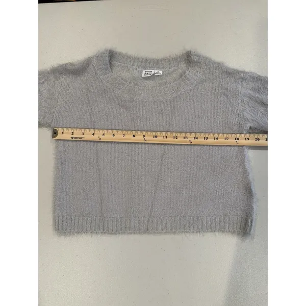 Somedays Lovin Sweater XS Grey Fuzzy Cropped Minimal Dopamine Travel Vacation - Image 4