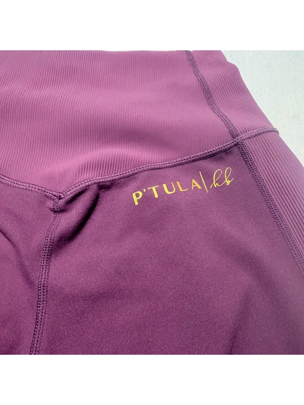 P’TULA x HB Women’s Medium Purple High Rise Ribbed Panel Leggings Yoga - Image 8