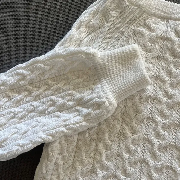 J.Crew White Relaxed-fit Cable-knit Crewneck Sweater Size Small - Image 4
