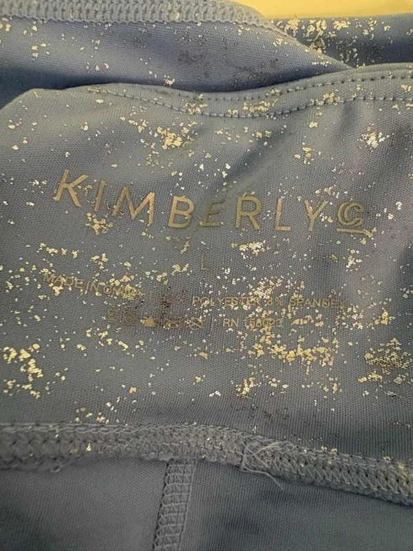 NWT Kimberley Metallic Light Blue Foil Leggings & Sports Bra Set large - Image 3
