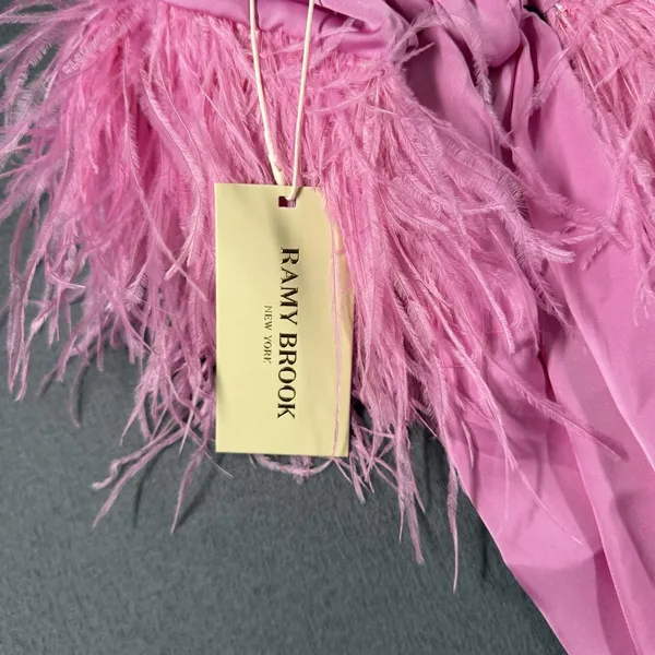 Ramy Brook Faux Feather Trim Halter Top Womens L Pink Fiyero Party Blouse NWT - Image 8