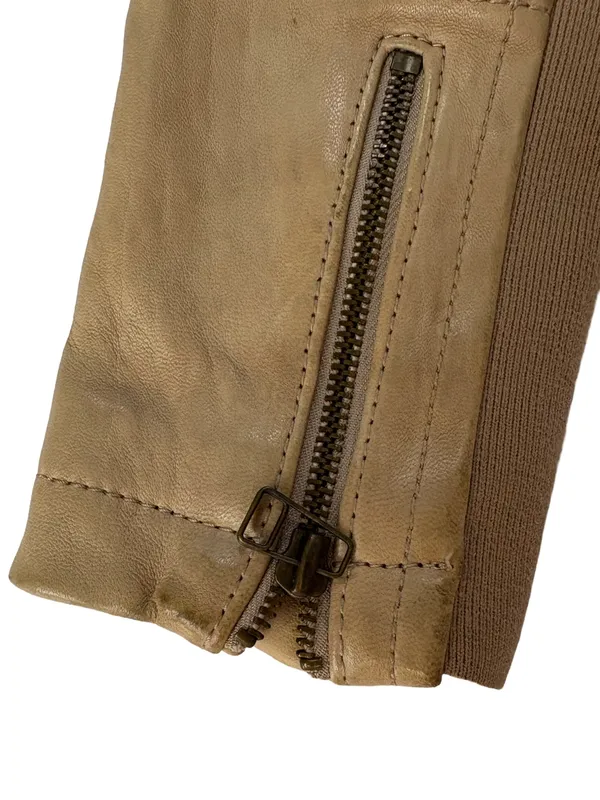 J.Crew Collection Genuine Leather Moto Jacket Beige Taupe Size 4 - Image 14