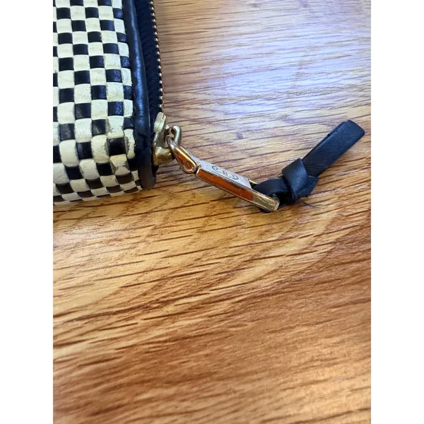 Tory Burch Woven Leather Checkerboard Zip Continental Wallet Navy White OS - Image 16