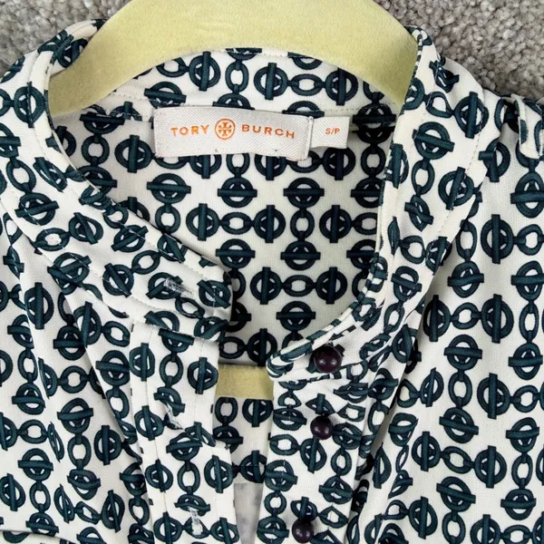 Tory Burch Katie Link Print Rayon Shirt Dress Size S Geometric Mod Preppy Retro - Image 12