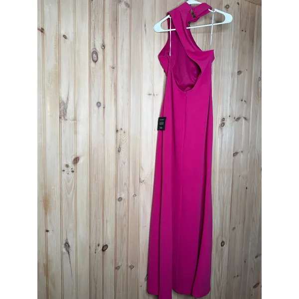 NWT Lulus Keep It Interesting Hot Pink Asymmetrical Halter Maxi Dress Holiday L - Image 7