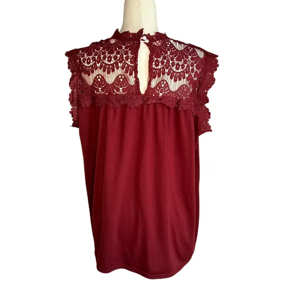 Burgundy Womes Lace Tank Blouse Size L - Image 3