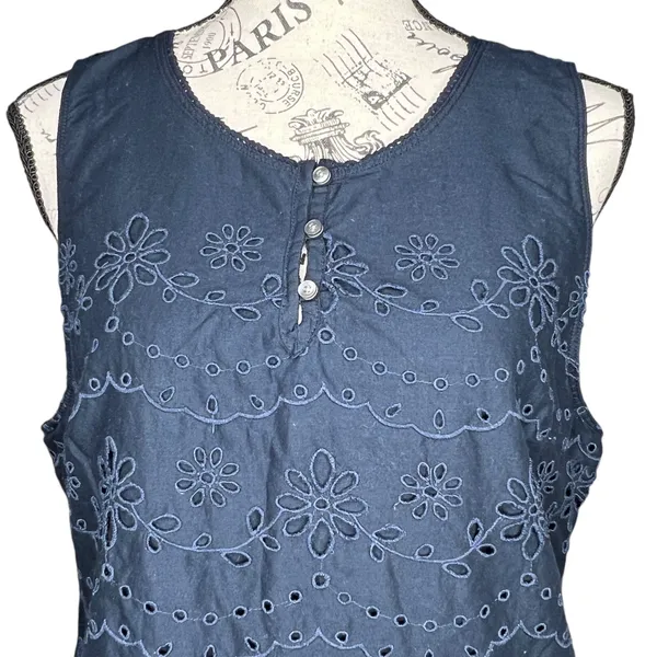 Hollister (L) Cotton Flower Cut Out Embroidered Overlay Sleeveless Top Blouse - Image 6