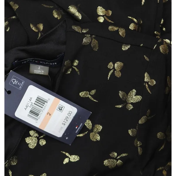 NWT Tommy Hilfiger Womens Printed Ruched-Waist Dress A4IJ114A Black / Gold 2 - Image 8