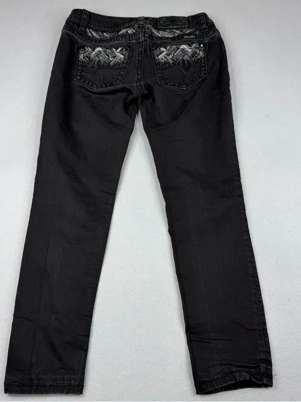 Miss Me Easy Skinny Jeans Womens 27 Black Sequin Bling Y2K Western - Image 3