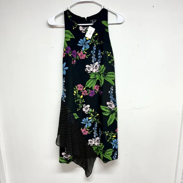 Sam Edelman Women's‎ Black & Floral Sleeveless Mixed Media Side Drape Size 4 - Image 2