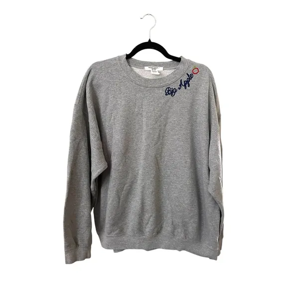 PROJECT SOCIAL T Big Apple Embroidered Crewneck Sweatshirt Gray L/XL - Image 2