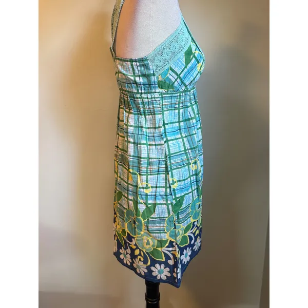 Angie Green Floral Crochet cottage boho y2k whimsi Cotton Dress Small‎ NWT blue - Image 2