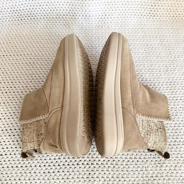 Hey Dude Mel Suede Ankle Boots Beige Sand Woven Panel Women Size 7 38 - Image 6