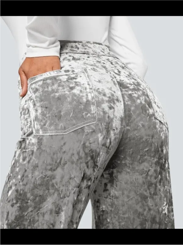 Halara Velvet High Waisted Wide Straight Full Length Casual Pant Gray Size L NEW - Image 2