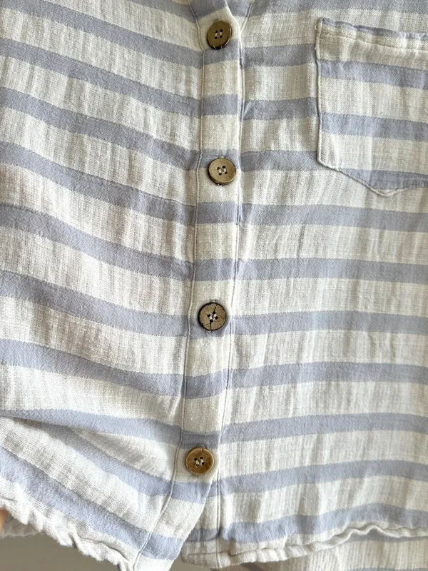 By Together Short Sleeve Button Down Striped Shirt, White/Periwinkle, Size Small - Image 8