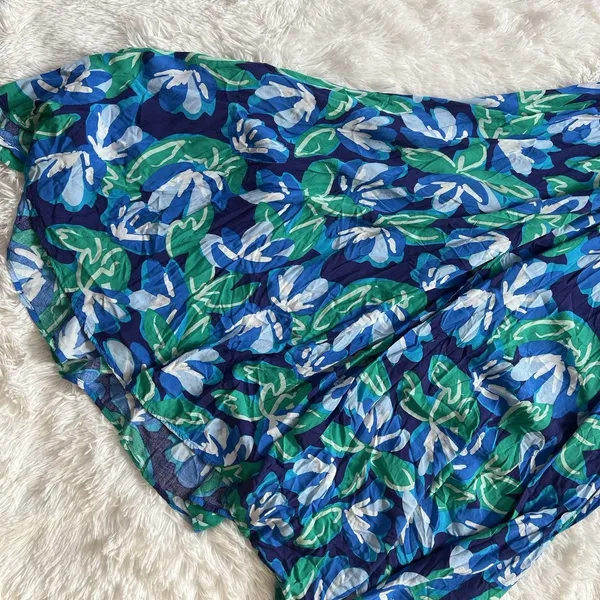 Abel the Label Blue Floral Maxi Dress Size Medium Halter Neck Open Back Tropical - Image 4