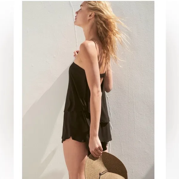 Free People Beach Sunsational Set Small Black Strapless Top Shorts Vacay Resort - Image 3