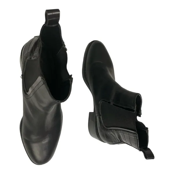 ZARA Block Heel Leather Croc Embossed Ankle Chelsea Boots, Black US 7.5 EU 38 - Image 6