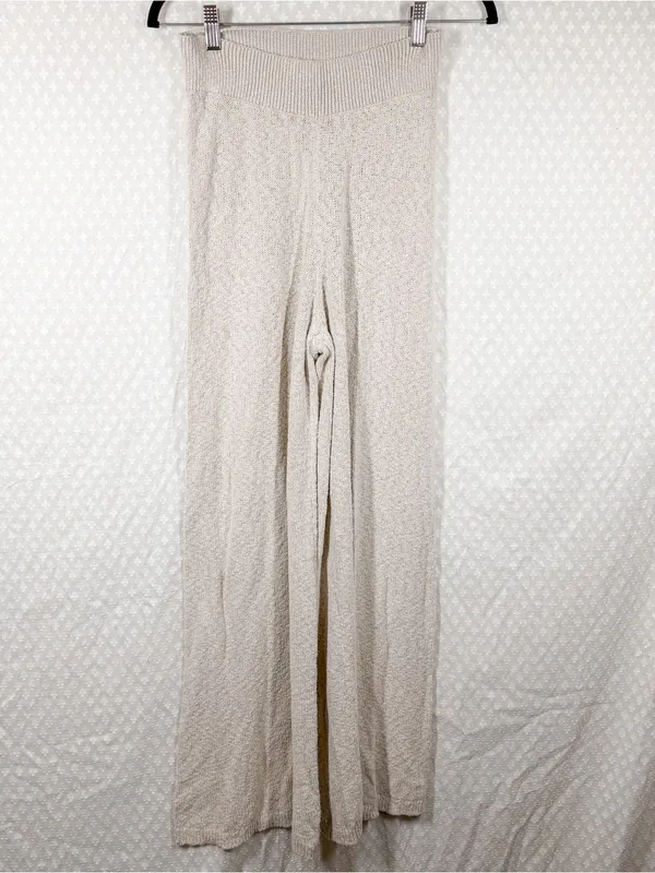 Free People Cream Harper Set High Rise Wide Leg Knit Pants - Image 2