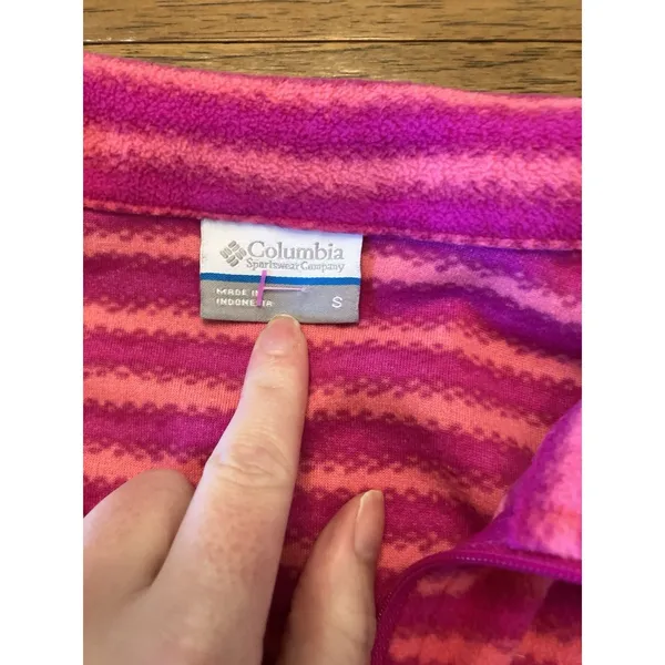 Columbia Women's S Pink/Orange Striped Fleece 1/4 Zip Mock Neck Pullover - Image 2
