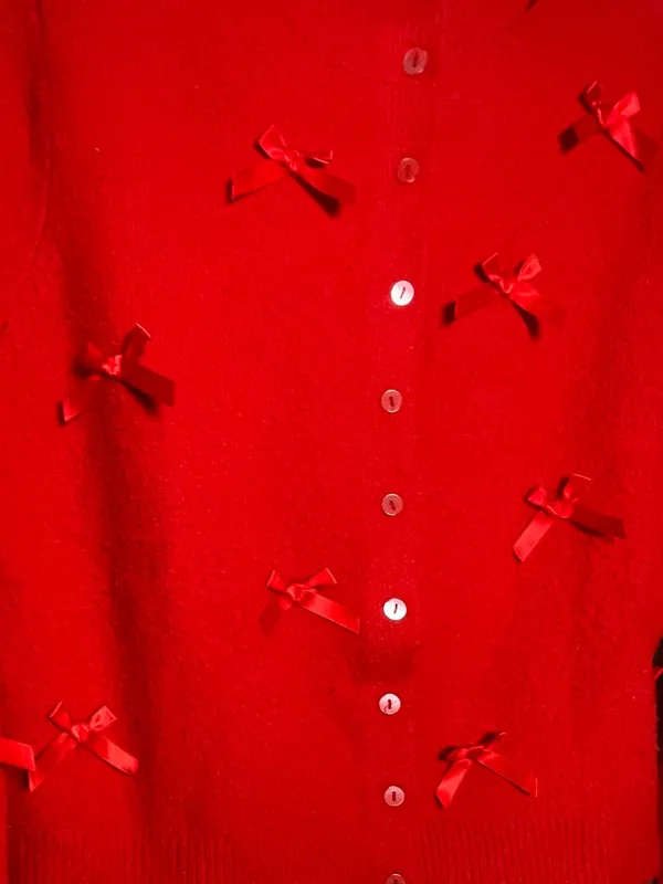 A New Day Y2K Red Bow Embellished Cardigan Sweater Button Front Coquette Cottagecore - Image 4