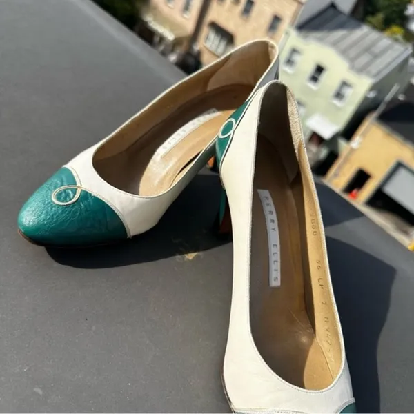 Vintage Perry Ellis Green White Leather Heels Size 7 Pointed Toe Retro Western - Image 8
