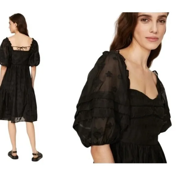 Hofmann‎ Copenhagen Isabella Black Floral Organza Puff Sleeve Dress 40 A/B Cup - Image 2