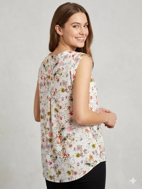 Pleione Women's Floral Print Sleeveless Blouse White Multi Size Large (L) - Image 3