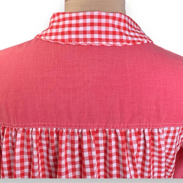 Vintage Red Gingham Smock Dress Peter Pan Collar Pockets Picnic Cottage Midi - Image 7