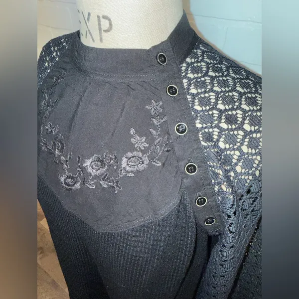 Free People Black Sweetest Thing Thermal Top Crewneck Top - Image 5
