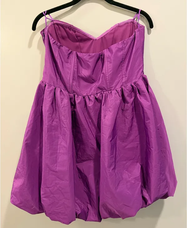 ZARA Strapless Bubble Hem Voluminous Cocktail Mini Dress Purple - Image 4
