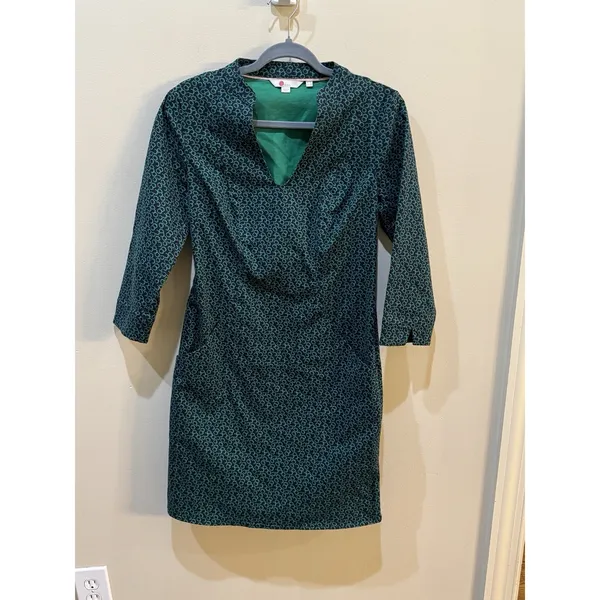 Boden‎ French Navy Sweet Petal Elizabeth Pocket V-Neck Dress Green Size 4 - Image 2