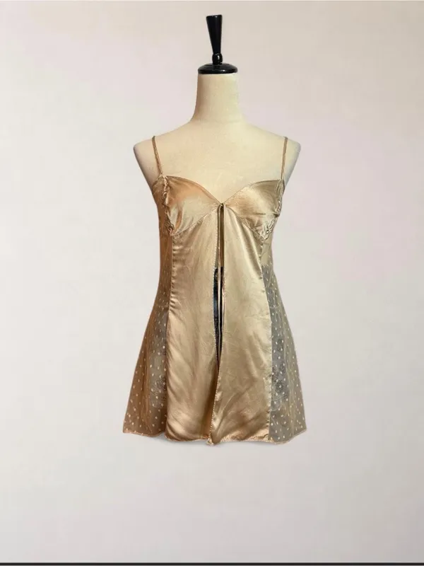 Victoria’s Secret Champagne Satin Sheer Mesh Babydoll Cami Top Size S - Image 3