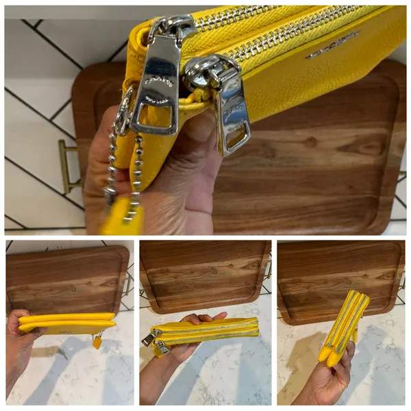 Coach Double Corner Zip Wristlet pebble leather This compact pouch bright yellow - Image 16