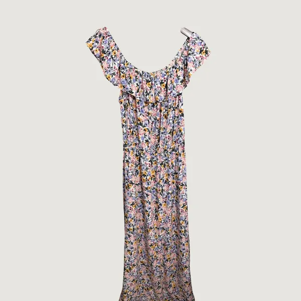 Kingston Grey Floral Off The Shoulder High Low Maxi Dress Medium Tassel Waist - Image 6